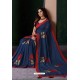 Peacock Blue Designer Casual Wear Silk Sari