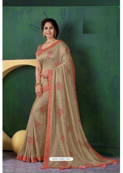 Light Beige Designer Casual Wear Silk Sari