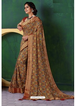 Camel Designer Casual Wear Silk Sari