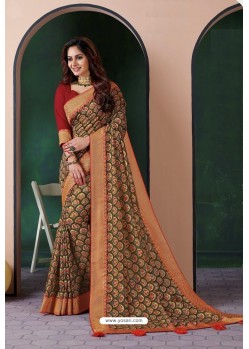 Camel Designer Casual Wear Silk Sari