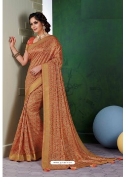 Rust Designer Casual Wear Silk Sari