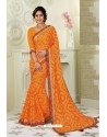 Orange Designer Casual Wear Chiffon Sari