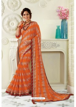 Orange Designer Casual Wear Chiffon Sari