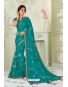 Turquoise Designer Casual Wear Chiffon Sari