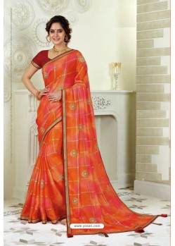 Orange Designer Casual Wear Chiffon Sari