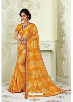 Yellow Designer Casual Wear Chiffon Sari