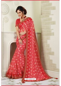 Peach Designer Casual Wear Chiffon Sari