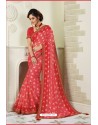 Peach Designer Casual Wear Chiffon Sari