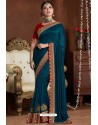Teal Blue Designer Party Wear Silk Sari