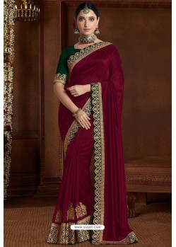 Rose Red Designer Party Wear Silk Sari