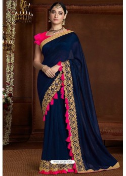 Navy Blue Designer Party Wear Silk Sari