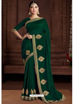 Dark Green Designer Party Wear Silk Sari