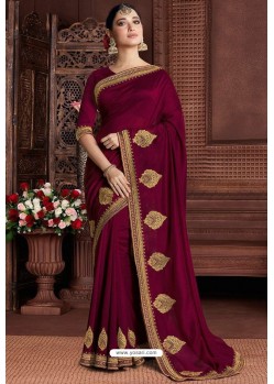 Maroon Designer Party Wear Silk Sari