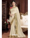 Off White Designer Party Wear Silk Sari