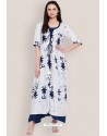 Off White Designer Party Wear Heavy Print Rayon Kurti With Shrug