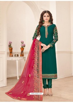 Dark Green Embroidered Designer Churidar Salwar Suit