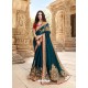 Teal Blue Latest Embroidered Designer Wedding Sari