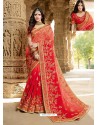 Red Latest Embroidered Designer Wedding Sari