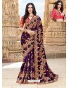 Purple Latest Embroidered Designer Wedding Sari