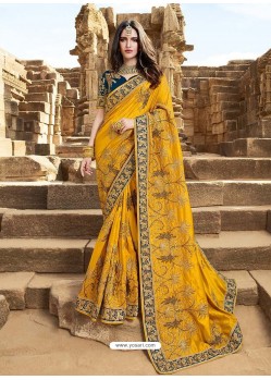 Yellow Latest Embroidered Designer Wedding Sari