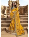Yellow Latest Embroidered Designer Wedding Sari