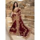 Maroon Latest Embroidered Designer Wedding Sari