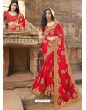 Red Latest Embroidered Designer Wedding Sari