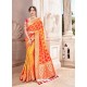 Orange Heavy Banarasi Silk Wedding Sari