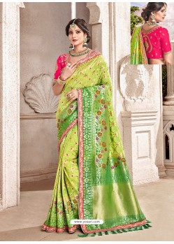 Green Heavy Banarasi Silk Wedding Sari