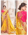Yellow Heavy Banarasi Silk Wedding Sari