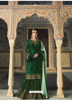 Dark Green Designer Heavy Embroidered Faux Georgette Palazzo Salwar Suit