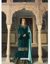 Peacock Blue Designer Heavy Embroidered Faux Georgette Palazzo Salwar Suit