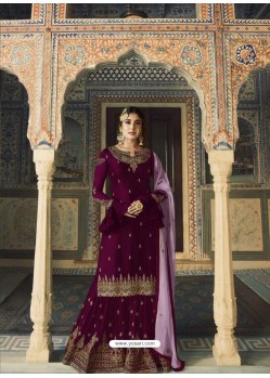 Deep Wine Designer Heavy Embroidered Faux Georgette Palazzo Salwar Suit