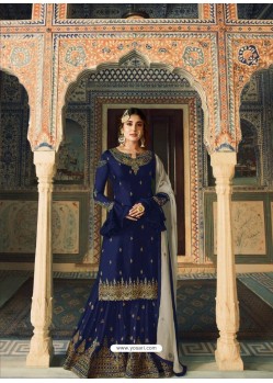 Navy Blue Designer Heavy Embroidered Faux Georgette Palazzo Salwar Suit