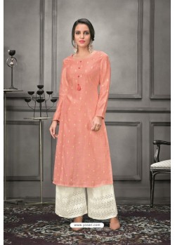 Light Orange Designer Munga Silk Palazzo Salwar Suit