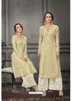Olive Green Designer Munga Silk Palazzo Salwar Suit