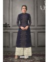Navy Blue Designer Munga Silk Palazzo Salwar Suit