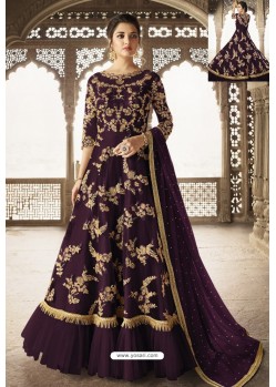 Purple Heavy Embroidered Front Cut Designer Anarkali Suit