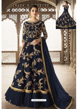 Peacock Blue Heavy Embroidered Front Cut Designer Anarkali Suit