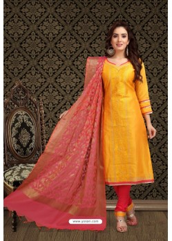 Yellow Trendy Latest Designer Churidar Salwar Suit