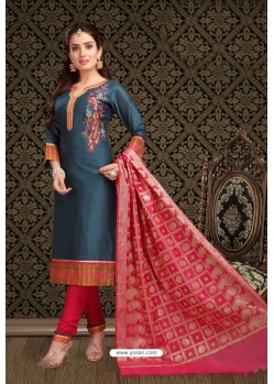 Teal Blue Trendy Latest Designer Churidar Salwar Suit
