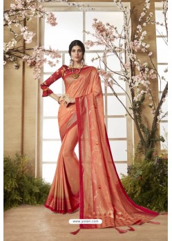 Light Orange Glossy Dolla Silk Party Wear Sari