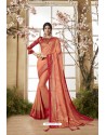 Light Orange Glossy Dolla Silk Party Wear Sari