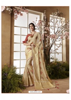 Light Beige Glossy Dolla Silk Party Wear Sari