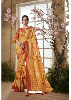 Mustard Glossy Dolla Silk Party Wear Sari