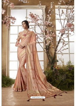 Light Beige Glossy Dolla Silk Party Wear Sari