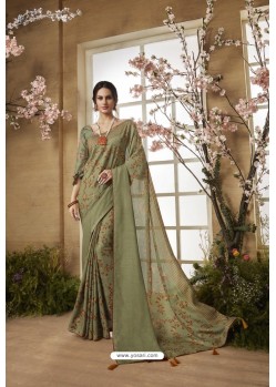 Mehendi Glossy Dolla Silk Party Wear Sari