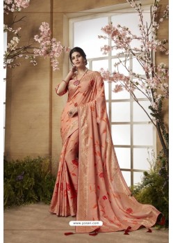 Light Orange Glossy Dolla Silk Party Wear Sari