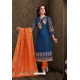 Dark Blue Embroidered Designer Chanderi Silk Churidar Salwar Suit