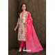 Off White Embroidered Designer Chanderi Silk Churidar Salwar Suit